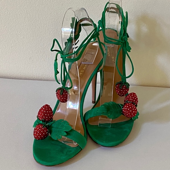 Aquazzura Jungle Green Fragolina Suede Stiletto Sandals - Picture 10 of 16